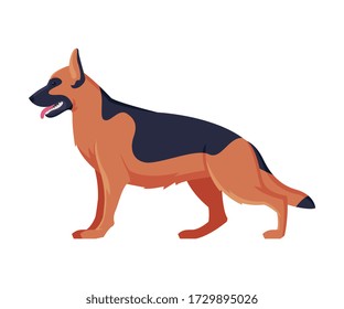 German Shepherd Purebred Dog, Pet Animal, Side View Vector Illustration