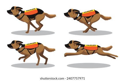 German Shepherd Rescue Dog Running Side Cartoon Animation Vector