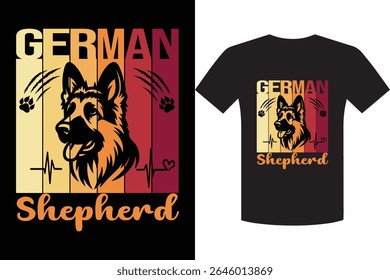 German Shepherd Retro Sunset T Shirt Design