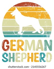 German Shepherd Retro Vintage Sunset T-shirt Design template, German Shepherd on Board, Car Window Sticker, POD, cover, Isolated white background, White Dog Silhouette Gift for German Shepherd Lover