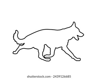 German Shepherd running dog vector line contour silhouette illustration isolated on white. Mans best friend. Lovely pet. Dog show exhibition. Finder detect explosives and drugs. Rescue finding dog.