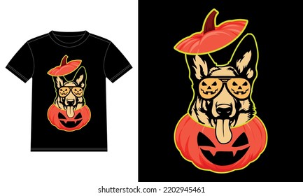 German Shepherd In Scary Pumpkin Shirt Funny Cute Dog Lover Halloween T-Shirt