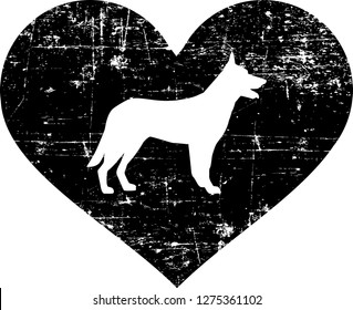 German Shepherd silhouette in black heart