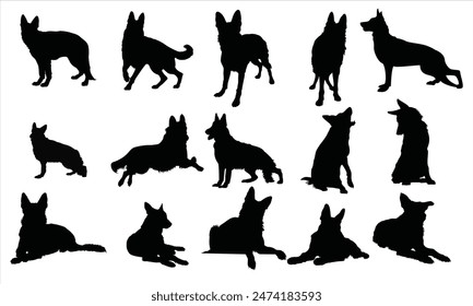 German Shepherd Silhouette Bundle Vector