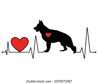 German Shepherd silhouette heartbeat line vector illustration. Illustration for cutting, vinyl decal, sticker print for t shirts. svg