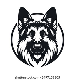 German Shepherd silhouette icon. Minimalist and simple round dog head icon. Vector template for laser cutting wall art isolated on white.