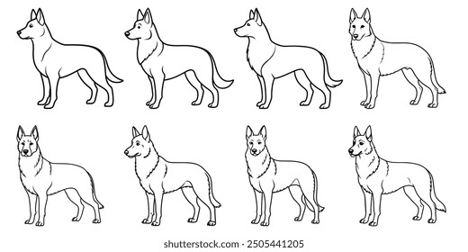 german shepherd silhouette Line Art set design