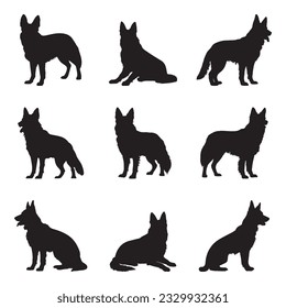 German Shepherd silhouette set - isolated vector images of wild animals