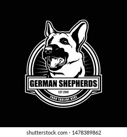 German shepherd silhouette vector badge ROUND logo template