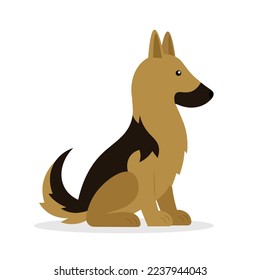 German shepherd sitting, dog - side view