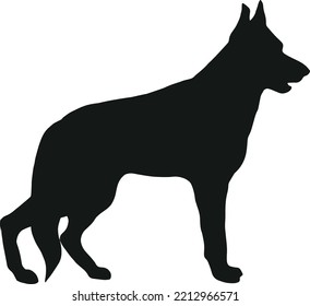 German Shepherd standing silhouette isolated on white background. Black hand drawn vector art of a pet. Simple vector illustration of an animal