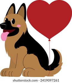 German Shepherd Valentine's illustration,Heart elements with a German Shepherd