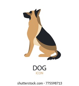 German shepherd vector icon on white background. Flat design.