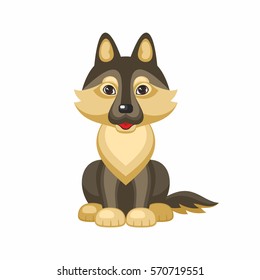 German shepherd. Vector image of a cute purebred dogs in cartoon style.