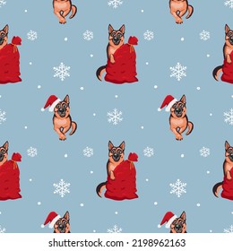 German Shepherd and wolfhound Christmas seamless pattern