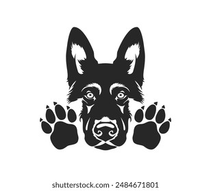 German Shepherd's head and paws vector illustration	