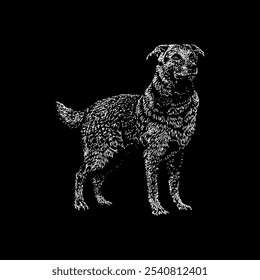 german sheprador mix breed dog hand drawing vector isolated on black background.