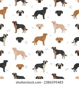 German Sheprador seamless pattern. German Shepherd Labrador retriever mix. Different coat colors set.  Vector illustration