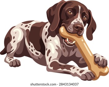 German Shorthaired Dog Biting Bone