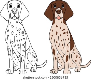 German Shorthaired Pointer Dog Outline Isolated on White Backgroud Coloring Page 