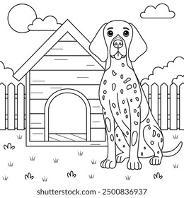 German Shorthaired Pointer Dog Outline on Garden Backgroud Coloring Page 