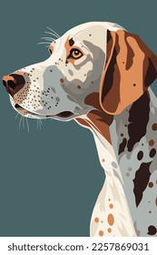 German shorthaired pointer portrait. Vector illustration on a dark background. flat color cartoon style portrait poster