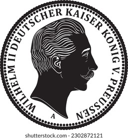 German silver coin 3 mark 1910 vector design silhouette