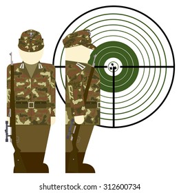 German sniper in World War II. The illustration on a white background.