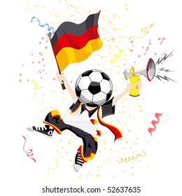 German Soccer Fan with Ball Head. Editable Vector Illustration