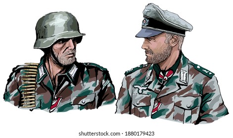 Soldado alemán de la segunda guerra mundial con uniforme de camuflaje - ilustración vectorial