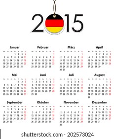 German Solid calendar for 2015 with flag like tag. Mondays first. Vector illustration