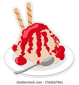 German specialty - Spaghetti Eis - Icecream in form of spaghetti. High quality vector graphic for menu cards, stickers or other decoration.