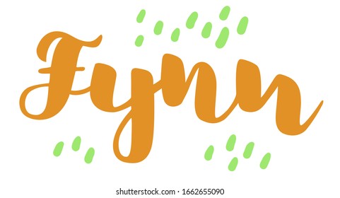 German spelling of the male name Fynn. German lettering. Deutsch spelling. Calligraphy male name, isolated over white.