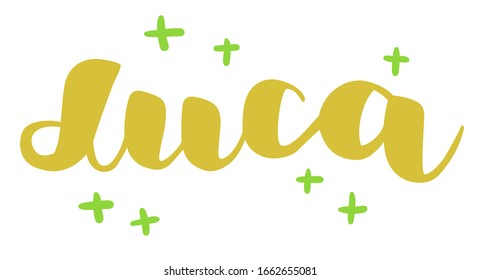 German spelling of the male name Luca. German lettering. Deutsch spelling. Calligraphy male name, isolated over white.