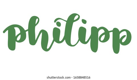 German spelling of the male name Philipp. German lettering. Deutsch spelling. Calligraphy male name, isolated over white.