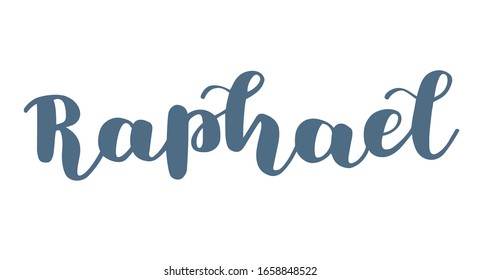 German spelling of the male name Raphael. German lettering. Deutsch spelling. Calligraphy male name, isolated over white.