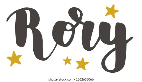 German spelling of the male name Rory. German lettering. Deutsch spelling. Calligraphy male name, isolated over white.