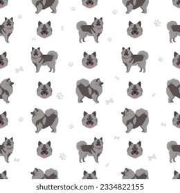 German spitz, Wolfspitz seamless pattern. Different poses, coat colors set.  Vector illustration