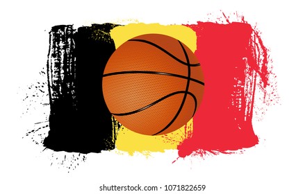 German splash flag with basketball. High resolution. Transparent background