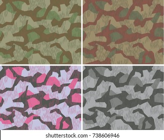 German splinter geometric camouflage. Seamless pattern. Woodland (old summer) and urban (modern) color scheme.
