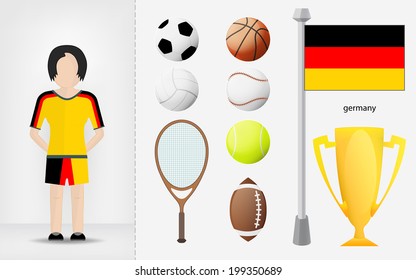 German sportswoman with sport equipment collection vector illustrations