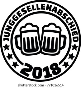 German stag night button with two beers and 2018