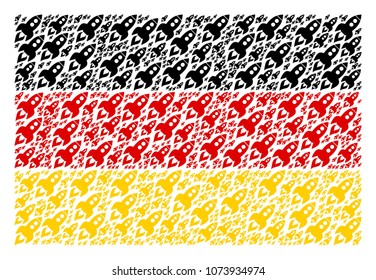 German State Flag collage organized of space rocket launch icons. Vector space rocket launch items are united into conceptual German flag collage.