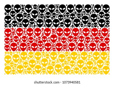 German State Flag composition designed of alien face design elements. Vector alien face pictograms are united into mosaic Germany flag pattern.