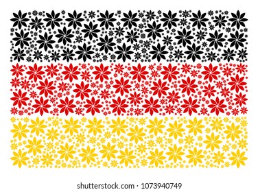 German State Flag concept composed of abstract flower icons. Vector abstract flower elements are combined into mosaic German flag pattern.