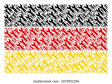 German State Flag mosaic done of wrench pictograms. Vector wrench design elements are composed into conceptual German flag collage.