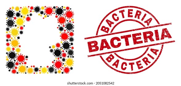 Deutsche Landkarte Collage in den offiziellen deutschen Flaggenfarben - rot, gelb, schwarz und bedrückt Bacteria roten Kreissenstempel. Bakterienstempel verwenden Vektorlinien und Bögen.