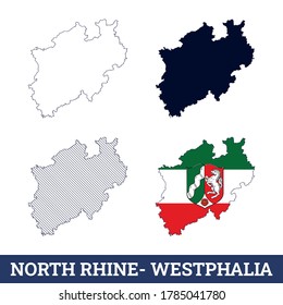 German State North-Rhine-Westphalia Map with flag vector