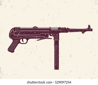 german submachine gun MP 40, infamous world war 2 firearm, vector illustration