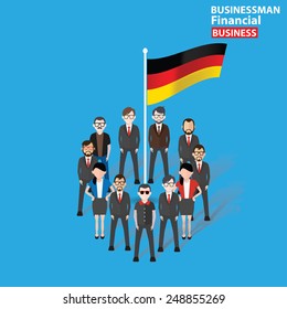 German teamwork,character design on blue background,clean vector